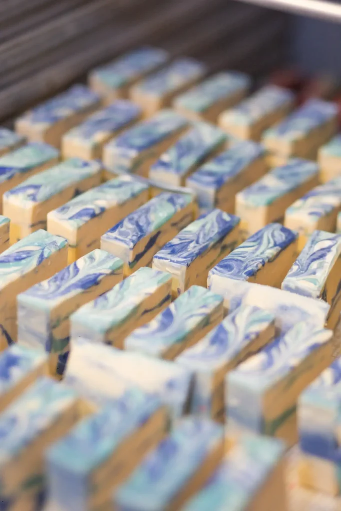 Goat Milk soap after it has been cut and left to cold process