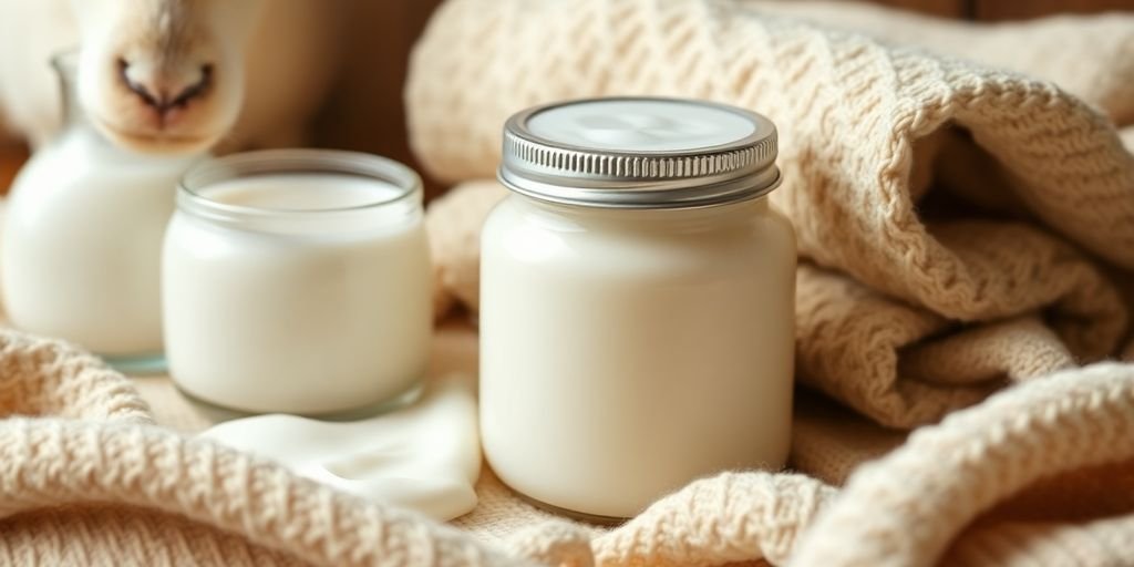 Jar of goat milk lotion on soft towels.