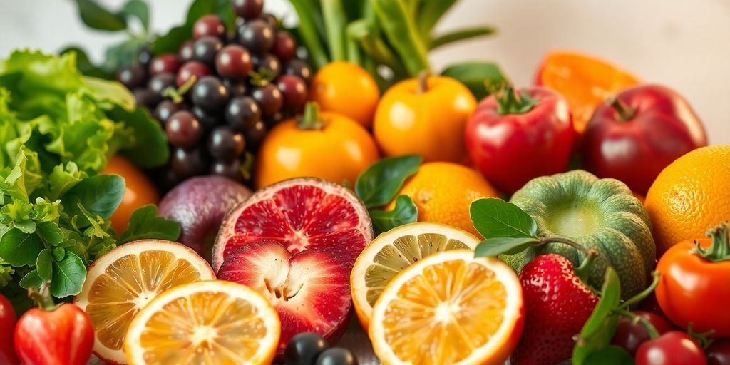 Colorful fruits and vegetables for skin detoxification.