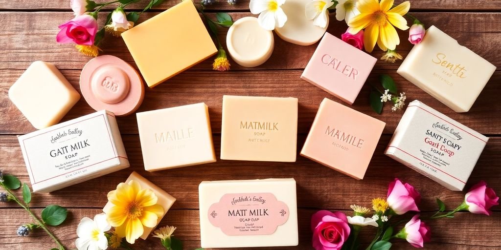 Assorted goat milk soaps for Mother's Day gifts.