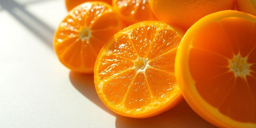 Sunlit citrus fruits casting shadows near a skin.